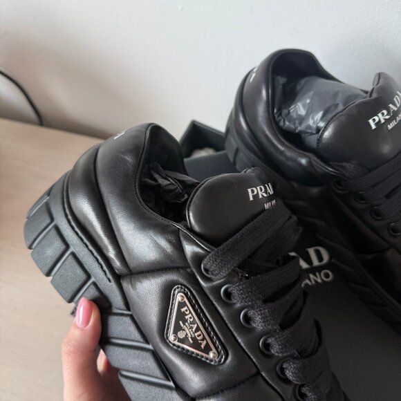 NWT Prada Platform Sneakers Padded Nappa Leather Lace Up Triangle Logo - Picture 5 of 12